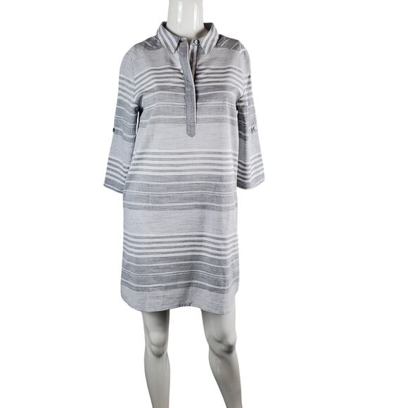 Talori Gray & White Striped 100% Cotton Shirt Dress  Sz Small NWT Coastal Vibe - Picture 1 of 10